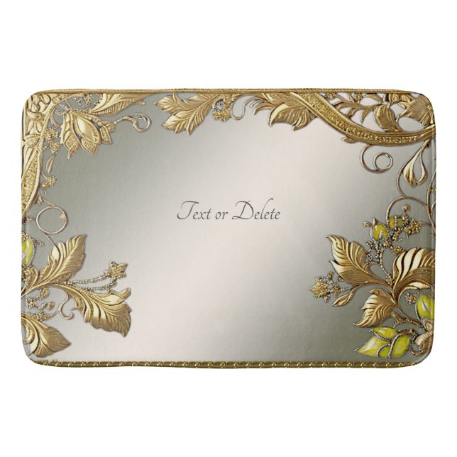 Elegant Gold Decorative Floral Bath Mat (Front)