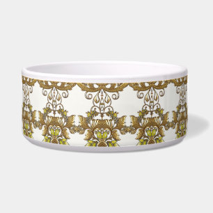 Elegant Gold Decorative Floral Ceramic Pet Bowl