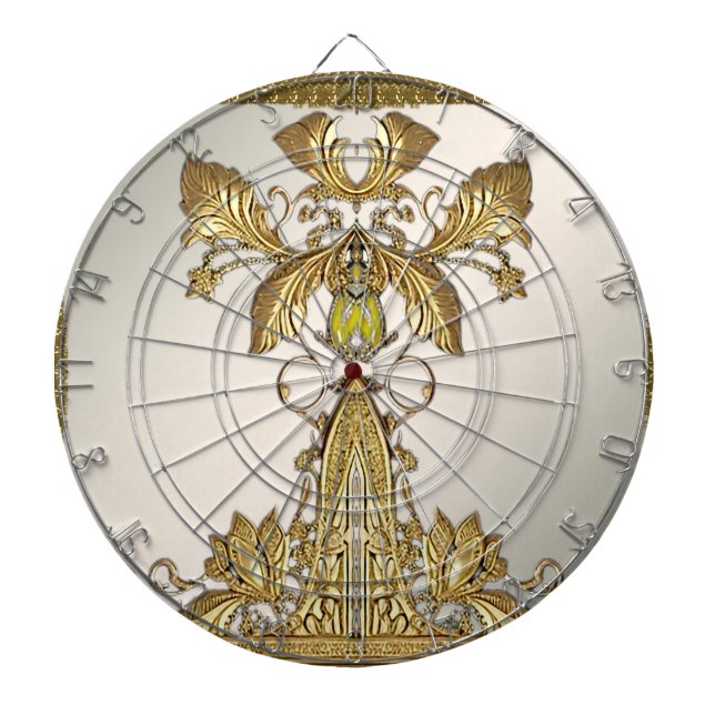 Elegant Gold Decorative Floral Dartboard (Front)