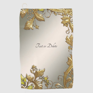 Elegant Gold Decorative Floral Golf Towel