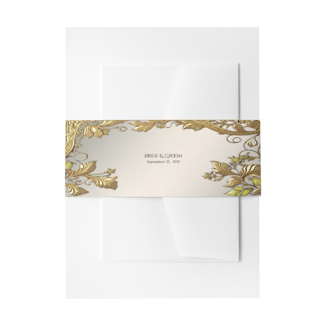 Elegant Gold Decorative Floral Invitation Belly Band (Front Example)