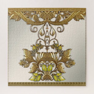 Elegant Gold Decorative Floral Jigsaw Puzzle