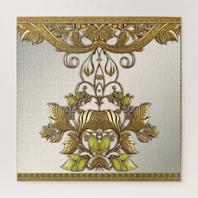 Elegant Gold Decorative Floral Jigsaw Puzzle (Vertical)