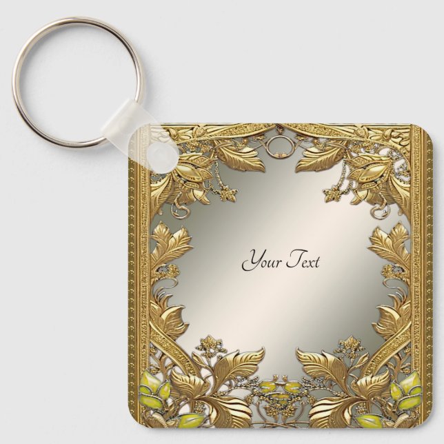 Elegant Gold Decorative Floral Keychain (Front)