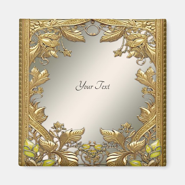 Elegant Gold Decorative Floral Magnet (Front)