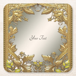Elegant Gold Decorative Floral Paper Coaster