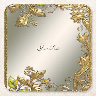 Elegant Gold Decorative Floral Paper Coaster