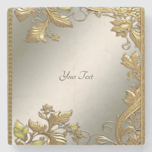 Elegant Gold Decorative Floral Stone Coaster
