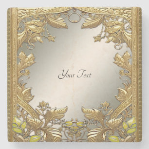 Elegant Gold Decorative Floral Stone Coaster