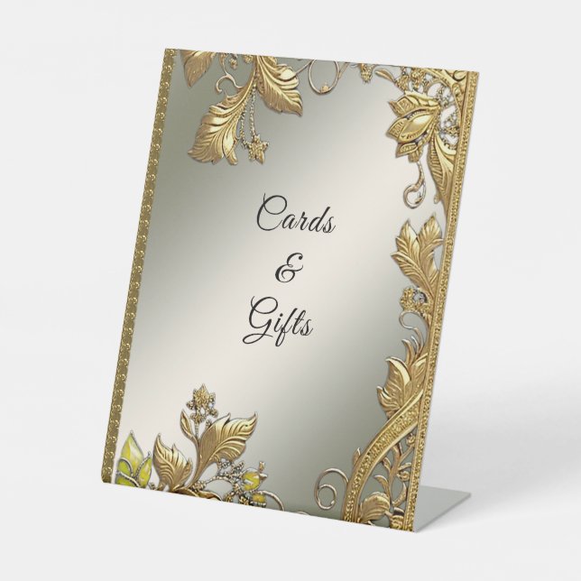 Elegant Gold Decorative Floral Tabletop Signs (Front)