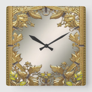 Elegant Gold Decorative Floral Wall Clock