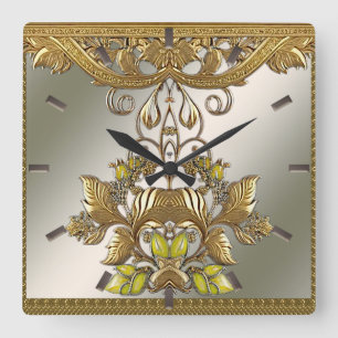 Elegant Gold Decorative Floral Wall Clock