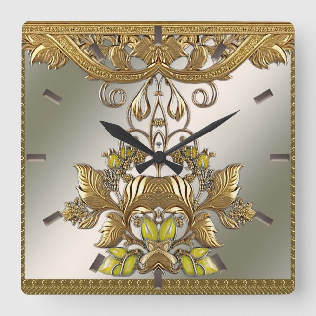 Elegant Gold Decorative Floral Wall Clock (Front)