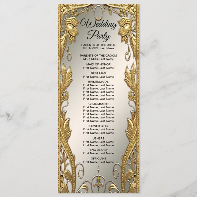 Elegant Gold Decorative Floral Wedding Program Programme (Back)