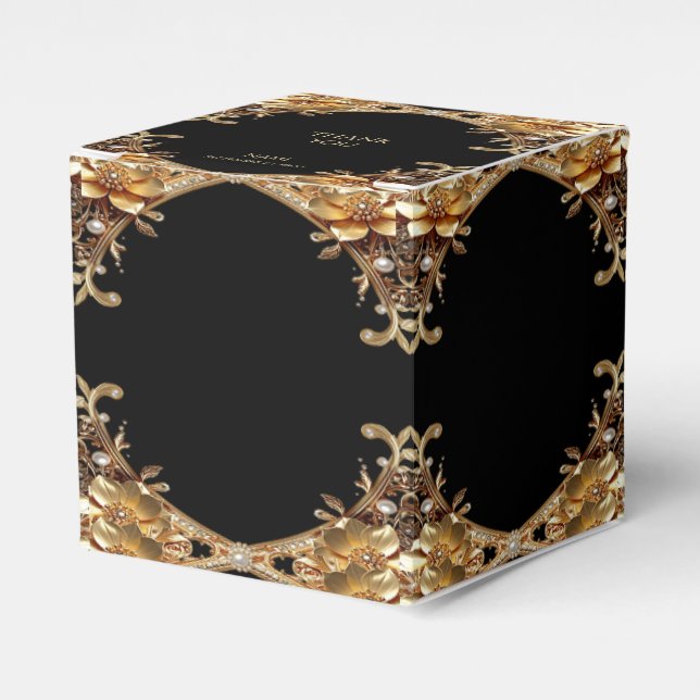 Elegant Gold Decorative Flowers Favour Box (Front Side)