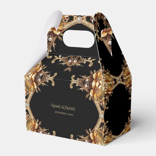 Elegant Gold Decorative Flowers Favour Box (Front Side)