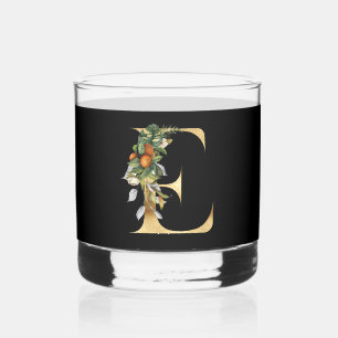 Elegant Gold Decorative Initial E Whiskey Glass