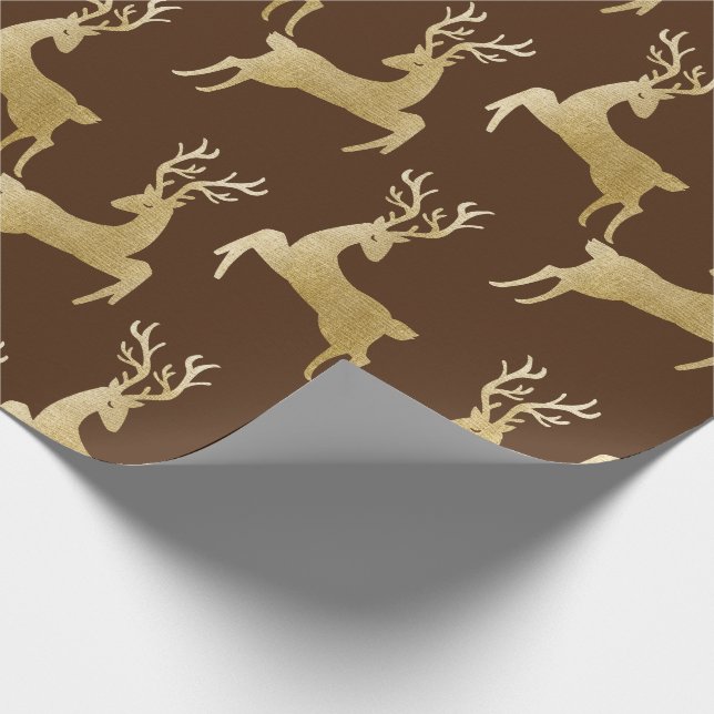 Elegant Gold Deer Christmas Wrapping Paper (Corner)