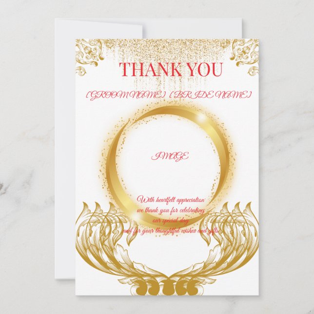 Elegant Gold Design Thank You Card on White (Front)