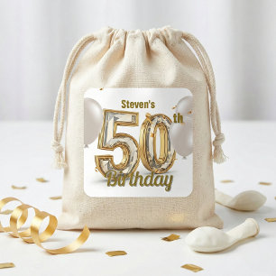 Elegant Gold Diamond 50th Birthday Party Balloons Square Sticker