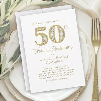 Elegant Gold Diamond 50th Wedding Anniversary  Holiday Card