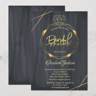 Elegant Gold Diamond Black Bridal Shower Invitation