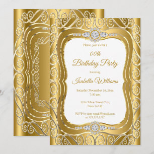 Elegant Gold Diamond Gem swirl Birthday Party Invitation