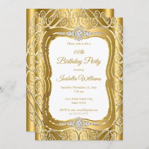Elegant Gold Diamond Gem swirl Birthday Party Invitation