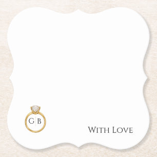 Elegant Gold Diamond Ring Monogram Wedding Coaster