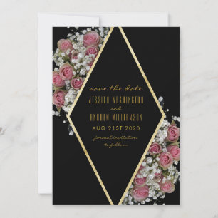 Elegant Gold Diamond & Roses Bouquet Save The Date