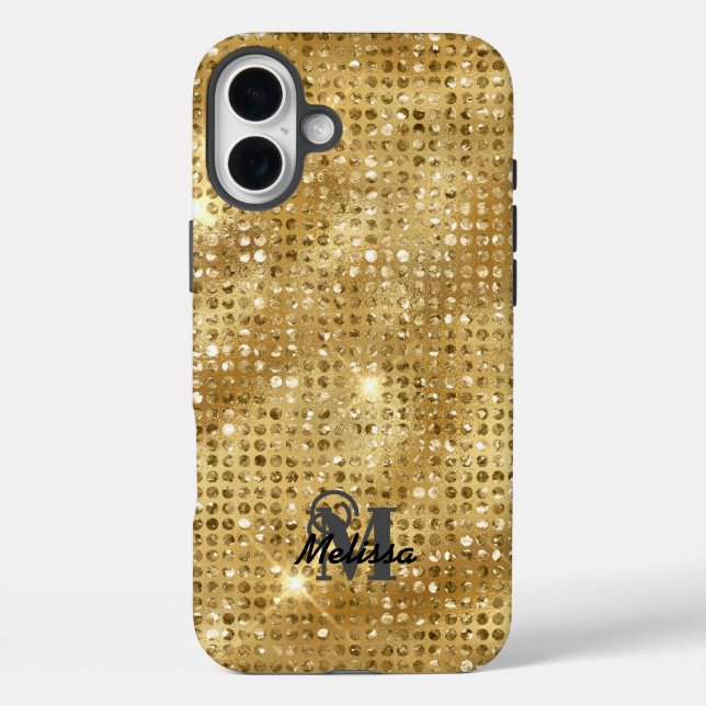 Elegant Gold Diamond Studded Pattern Monogram  Case-Mate iPhone Case (Back)