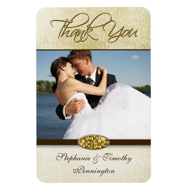 Elegant gold diamond wedding thank you magnet (Vertical)