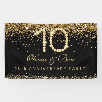 Elegant Gold Diamonds 10th Anniversary Party Banner