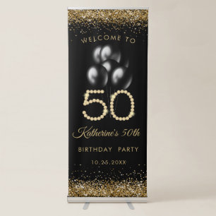 Elegant Gold Diamonds 50th Birthday Retractable Banner