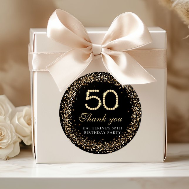 Elegant Gold Diamonds 50th Birthday Thank you  Classic Round Sticker (Creator Uploaded)