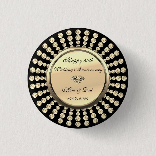 Elegant Gold  Diamonds 50th Wedding Anniversary 3 Cm Round Badge (Front)