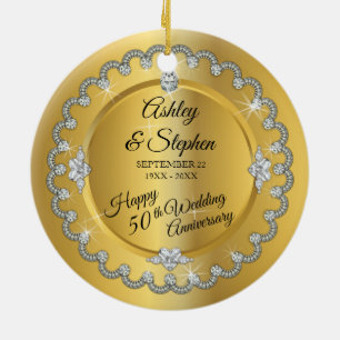 Elegant Gold Diamonds 50th Wedding Anniversary Ceramic Tree Decoration