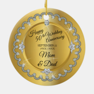Elegant Gold Diamonds 50th Wedding Anniversary Ceramic Tree Decoration