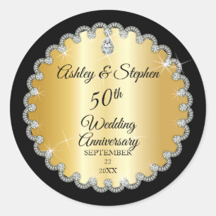 Elegant Gold Diamonds 50th Wedding Anniversary Classic Round Sticker