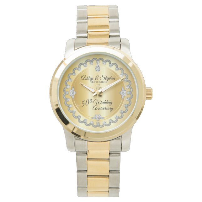 Elegant Gold Diamonds 50th Wedding Anniversary  Watch (Front)