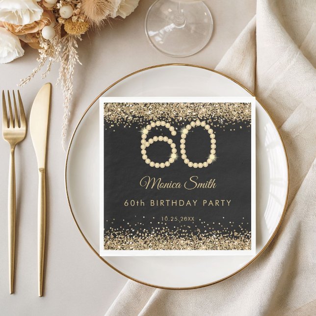 Elegant Gold Diamonds 60th Birthday Party  Napkin (Gold Diamonds 60th Birthday Napkins)