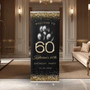 Elegant Gold Diamonds 60th Birthday Retractable Banner