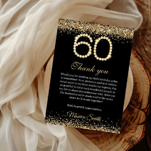 Elegant Gold Diamonds 60th Birthday Thank you Card