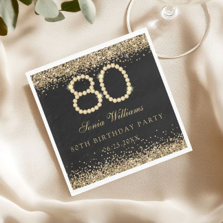 Elegant Gold Diamonds 80th Birthday Party  Napkin