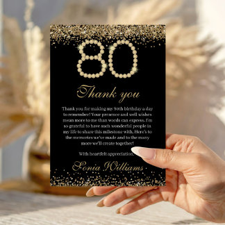 Elegant Gold Diamonds 80th Birthday Thank You Card
