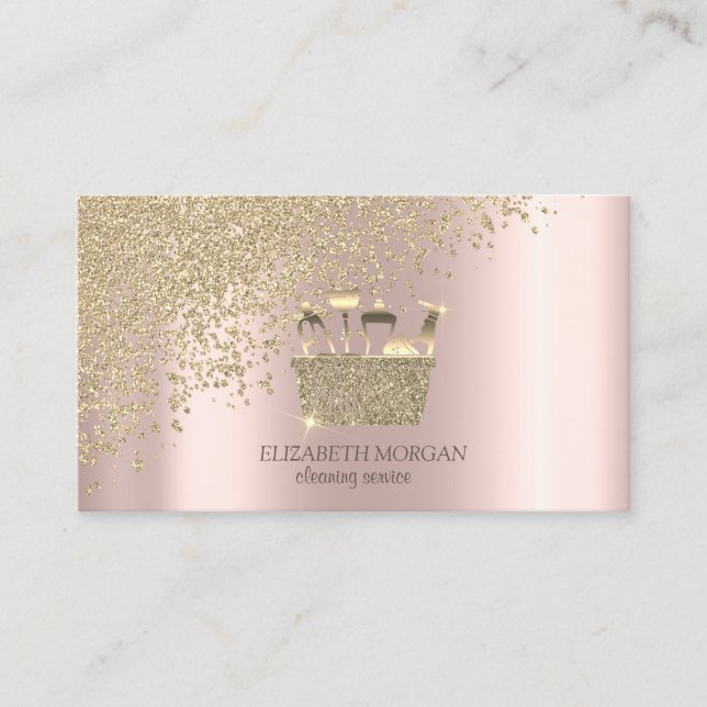 Elegant Gold Diamonds Broom Maid Cleaning House  Business Card (Front)