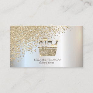 Elegant Gold Diamonds Cleaning Tools Business Card
