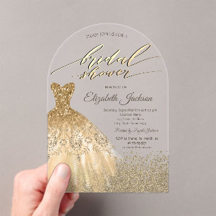 Elegant Gold Diamonds Dress Bridal Shower Acrylic Invitations