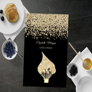 Elegant Gold Diamonds Glitter Whisk Black Business Card