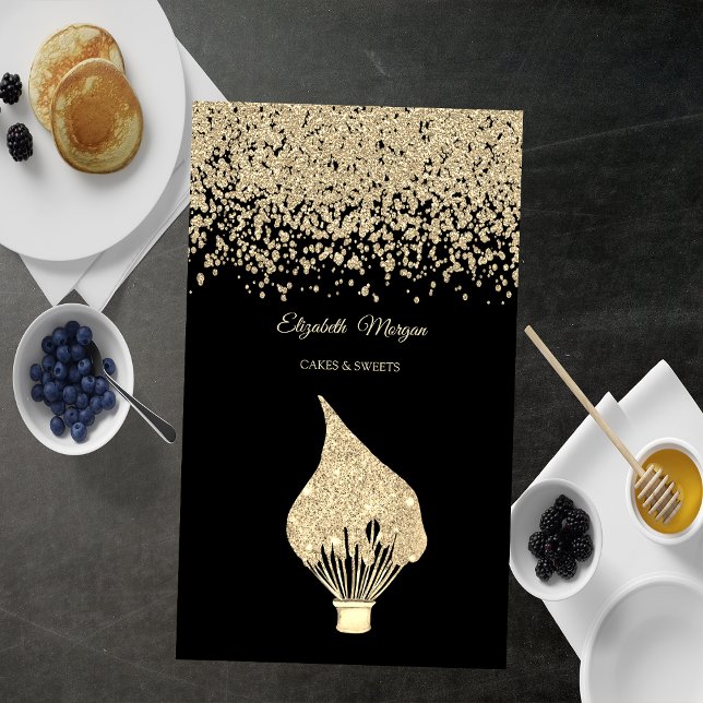 Elegant Gold Diamonds Glitter Whisk Black Business Card (Creator Uploaded)